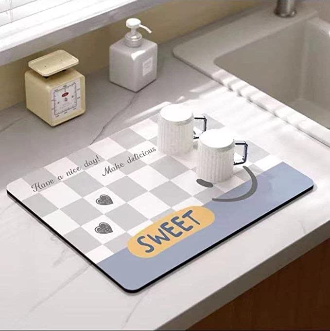 Deoxys Draining Mat Super Absorbent Dish Drying Mat Quick Dry Nanofiber Diatomaceous Earth Kitchen Sink Mat AntiSlip Drainer Mat for Kitchen Counter 40 x 30cm - Image 1