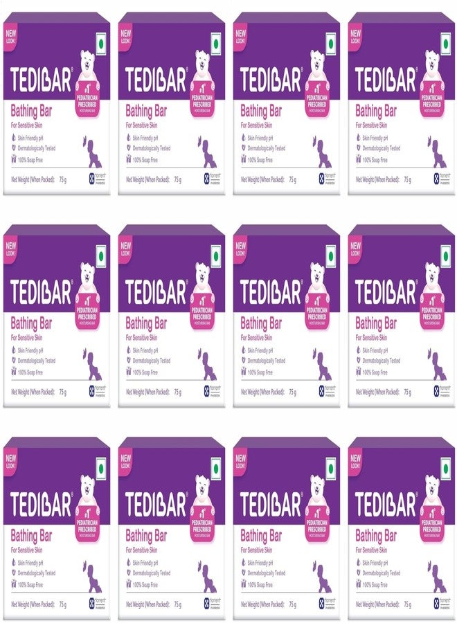 Tedibar Moisturising Baby Bathing Bar with Skin Friendly PH|100% Soap Free|Prevents Dryness & Rashes|Dermatologically Tested 75gm x Pack of 12 - Image 1