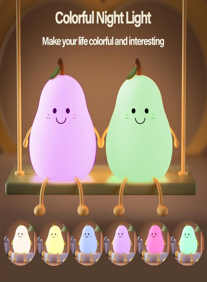 QIMIT Cute Pear Night Light for Kids, Nursery Silicone Night Light,7-Color Changing Lamp, Room Decoration, Gifts for Toddler Children Teenage Girls Valentine's Day (Pear Fruit Lamp) - Image 2