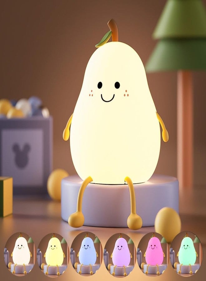 QIMIT Cute Pear Night Light for Kids, Nursery Silicone Night Light,7-Color Changing Lamp, Room Decoration, Gifts for Toddler Children Teenage Girls Valentine's Day (Pear Fruit Lamp) - Image 1
