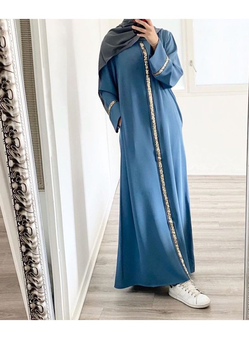 KUYING Muslim Women's Cardigan Robe Sequin Dress  - Image 1