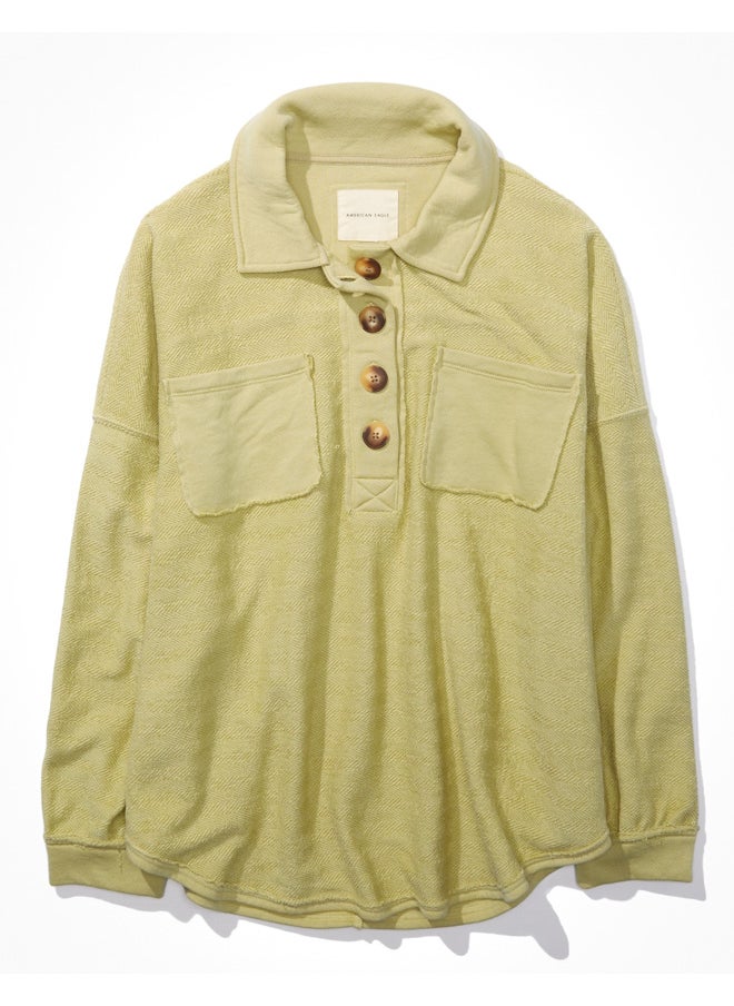 American Eagle - AE Textured Henley Sweatshirt - Image 1