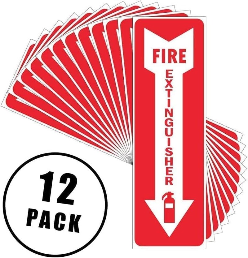 ARS Fire Extinguisher (Arrow Down) Signs Red and White Premium Self-Adhesive Vinyl 4" x 12" inches Laminated Weather, Scratch, Water and Fade Resistance Indoor and Outdoor Sticker (12-Pack) - Image 2