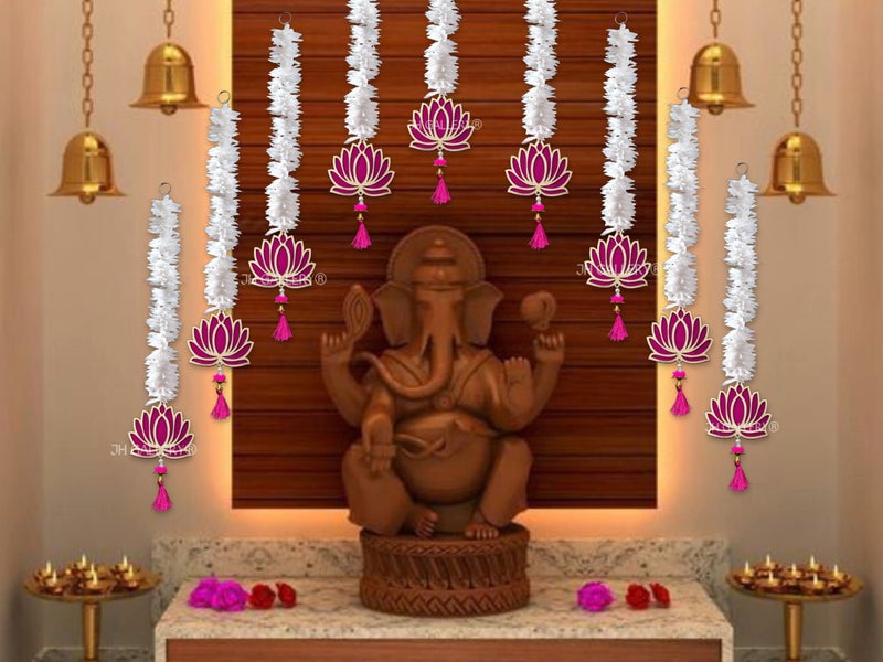 JH Gallery Lotus Hangings for Decoration Floral Wall Hangings for Temple Decor, Diwali Décor, Lotus Hangings for Decoration, Festival Decor Items for Home, Pooja Decor Items (Pack of 10) - Image 1