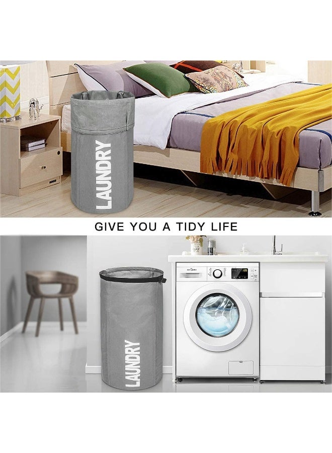 WOWLIVE Extra Large Foldable Laundry Bag Laundry Basket Collapsible Laundry Hamper Backpack Liner Dirty Clothes Hamper Standing Waterproof Hampers for Dorm Room (Gray) - Image 1