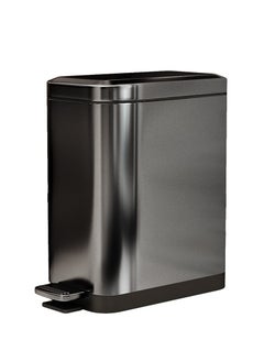 Slim Trash Can with Anti - Bag Slip Liner and Lid, Use as Mini Garbage Basket, Slim Dust Bin, or Decor in Bathroom, Restroom, Kitchen, or Bedroom (9L, Black)