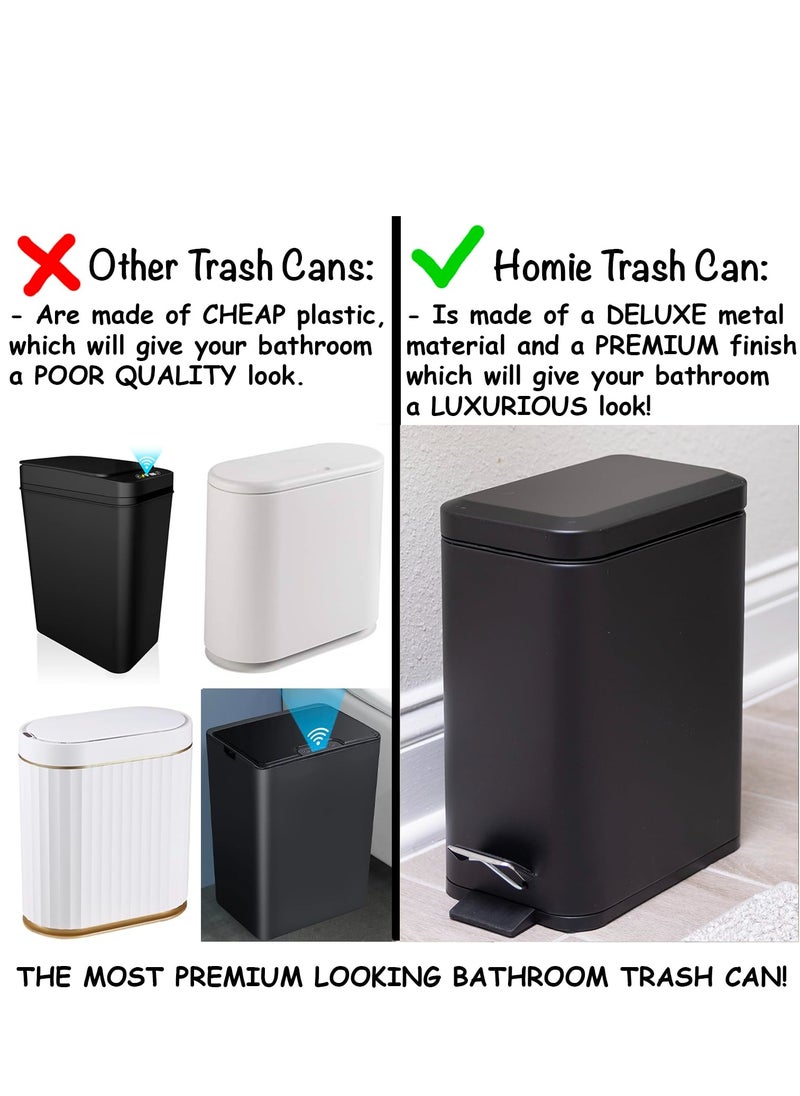 Arabest - Slim Trash Can with Anti - Bag Slip Liner and Lid, Use as Mini Garbage Basket, Slim Dust Bin, or Decor in Bathroom, Restroom, Kitchen, or Bedroom (9L, Black) - Image 1