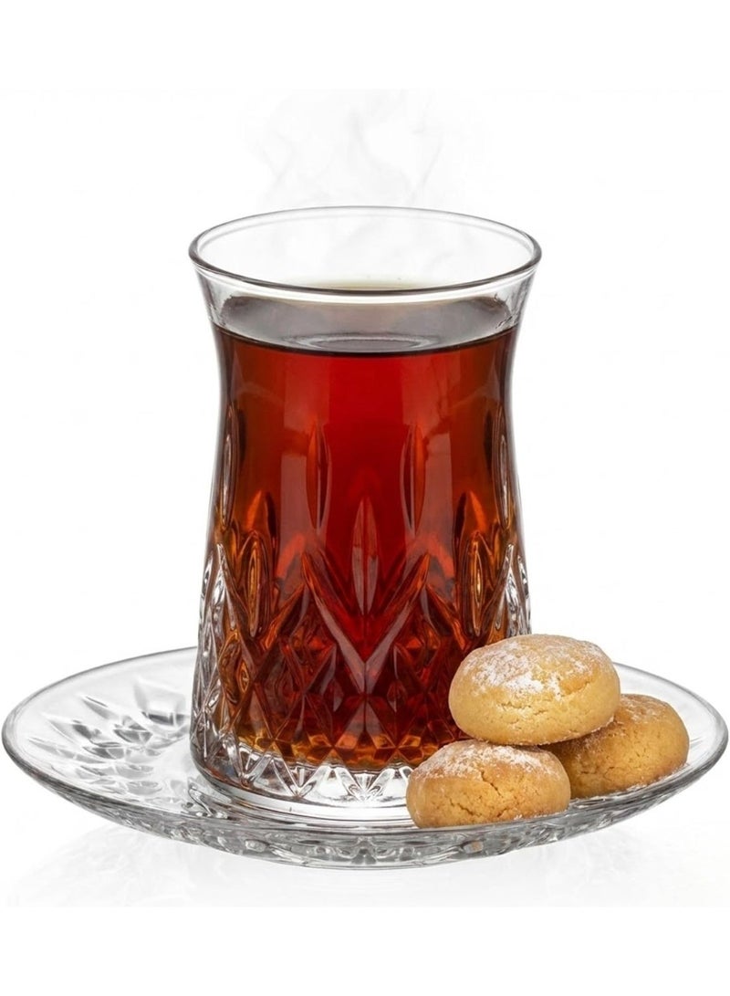 DubaiCrystal 18 pieces Turkish Tea Glasses and Saucers with spoons, Tea Cup & Saucer Set of Turkish Tea Cup Set, 6 Cups,6 Plates & 6 spoons Perfect for Tea Party, Gifts, Weddings, Aniversary (Royalti ART) - Image 4
