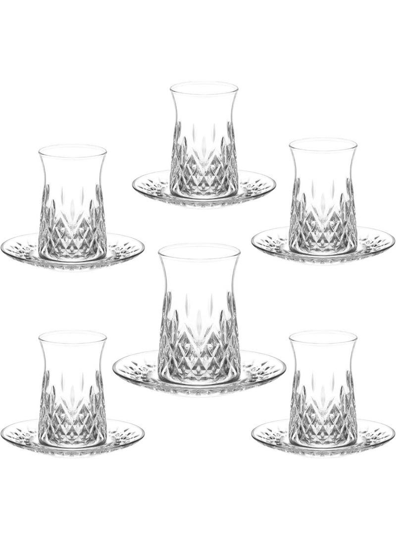 DubaiCrystal 18 pieces Turkish Tea Glasses and Saucers with spoons, Tea Cup & Saucer Set of Turkish Tea Cup Set, 6 Cups,6 Plates & 6 spoons Perfect for Tea Party, Gifts, Weddings, Aniversary (Royalti ART) - Image 3