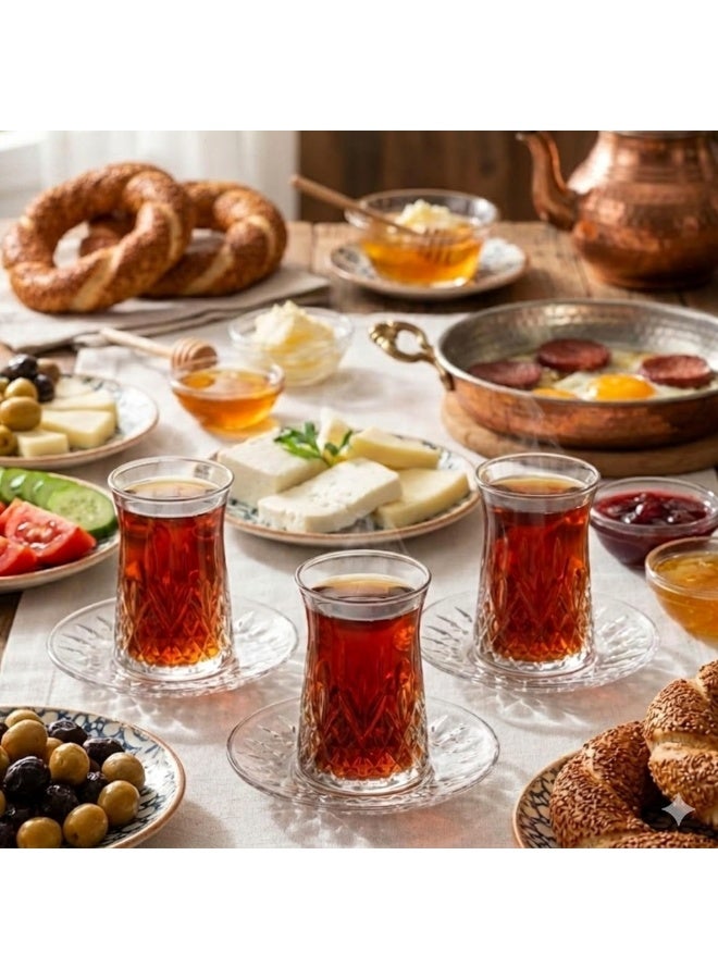 DubaiCrystal 18 pieces Turkish Tea Glasses and Saucers with spoons, Tea Cup & Saucer Set of Turkish Tea Cup Set, 6 Cups,6 Plates & 6 spoons Perfect for Tea Party, Gifts, Weddings, Aniversary (Royalti ART) - Image 5