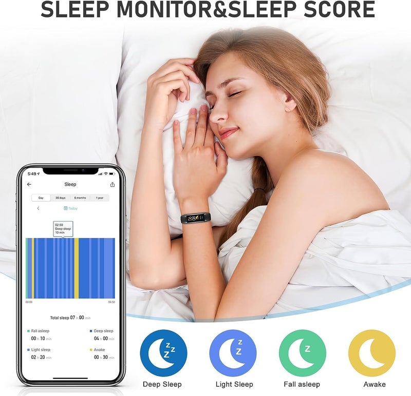 إكسفور متتبع اللياقة البدنية مع مراقب معدل ضربات القلب، عداد الخطوات، مراقب النوم، تتبع السعرات الحرارية، متتبع النشاط بشاشة لمس ملونة AMOLED مقاس 1.1 بوصة، متتبع الخطوات المضاد للمياه لأجهزة أندرويد وآيفون للنساء والرجال، باللون الأسود - Image 5