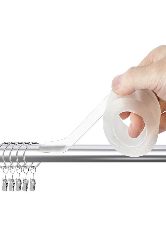 Exircy Curtain Rod Slide Smooth Tape, 1IN x 16FT Clear Quiet Drapery Ring Tape for Smooth Curtain Glide Prevents Drapery Rings from Catching on Rods Noise Reduction - Image 1