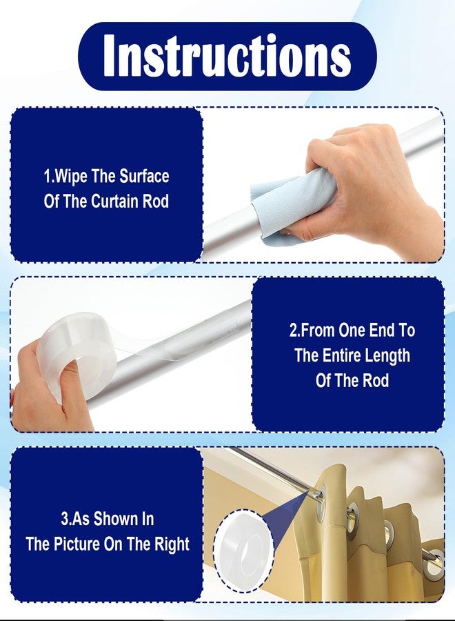 Exircy Curtain Rod Slide Smooth Tape, 1IN x 16FT Clear Quiet Drapery Ring Tape for Smooth Curtain Glide Prevents Drapery Rings from Catching on Rods Noise Reduction - Image 4
