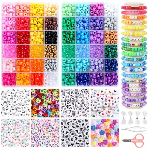 QUEFE 1900pcs,48 Colors, Pony Beads Bracelet Making Kit, Rainbow Kandi Beads Friendship Bracelet Kit, Letter Beads For Jewelry Making with Elastic Strings for Bracelet Necklace Making, Craft Gifts Set - Image 1