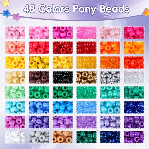 QUEFE 1900pcs,48 Colors, Pony Beads Bracelet Making Kit, Rainbow Kandi Beads Friendship Bracelet Kit, Letter Beads For Jewelry Making with Elastic Strings for Bracelet Necklace Making, Craft Gifts Set - Image 3