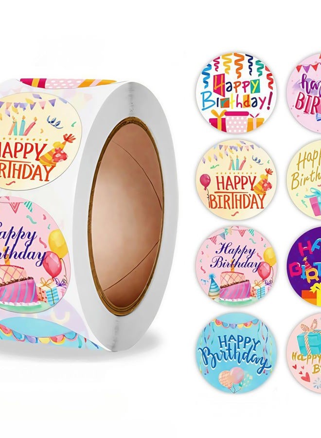 SHUXILIN 500pcs Happy Birthday Roll Stickers Birthday Balloon Roll Decals Stickers Fun Birth Day Cake Greeting Sticker Round Labels Banner Tag Seal Sticker for Card Boxes Party Envelope Decoration DIY Gift - Image 1