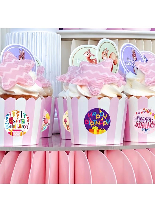 SHUXILIN 500pcs Happy Birthday Roll Stickers Birthday Balloon Roll Decals Stickers Fun Birth Day Cake Greeting Sticker Round Labels Banner Tag Seal Sticker for Card Boxes Party Envelope Decoration DIY Gift - Image 3