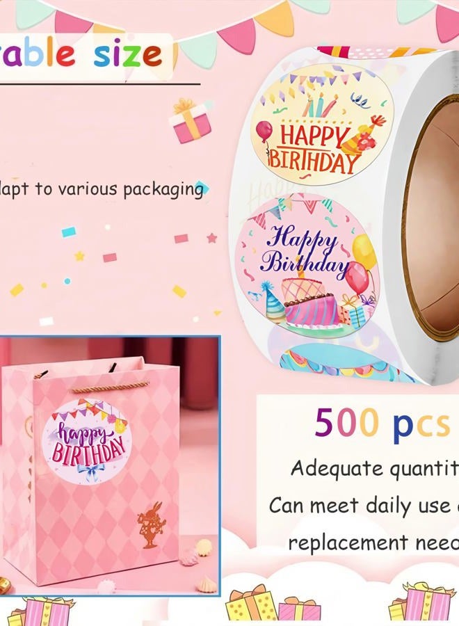 SHUXILIN 500pcs Happy Birthday Roll Stickers Birthday Balloon Roll Decals Stickers Fun Birth Day Cake Greeting Sticker Round Labels Banner Tag Seal Sticker for Card Boxes Party Envelope Decoration DIY Gift - Image 5