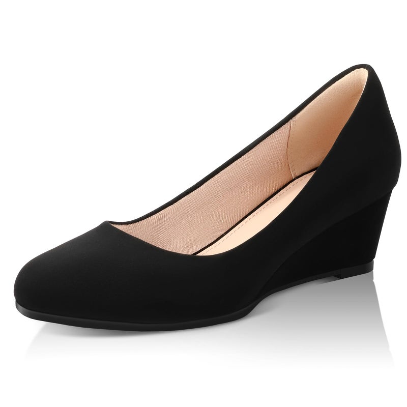 Ankis Wedges for Women, Black Women's Wedge Low Heel Closed Toe Women Pumps Comfortable Dress Shoes -2Inch - Image 1