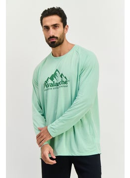 Avalanche Men Round Neck Long Sleeves Graphic Print T-Shirt, Mint Green  - Image 1