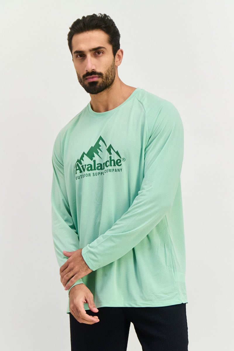Avalanche Men Round Neck Long Sleeves Graphic Print T-Shirt, Mint Green - Image 1