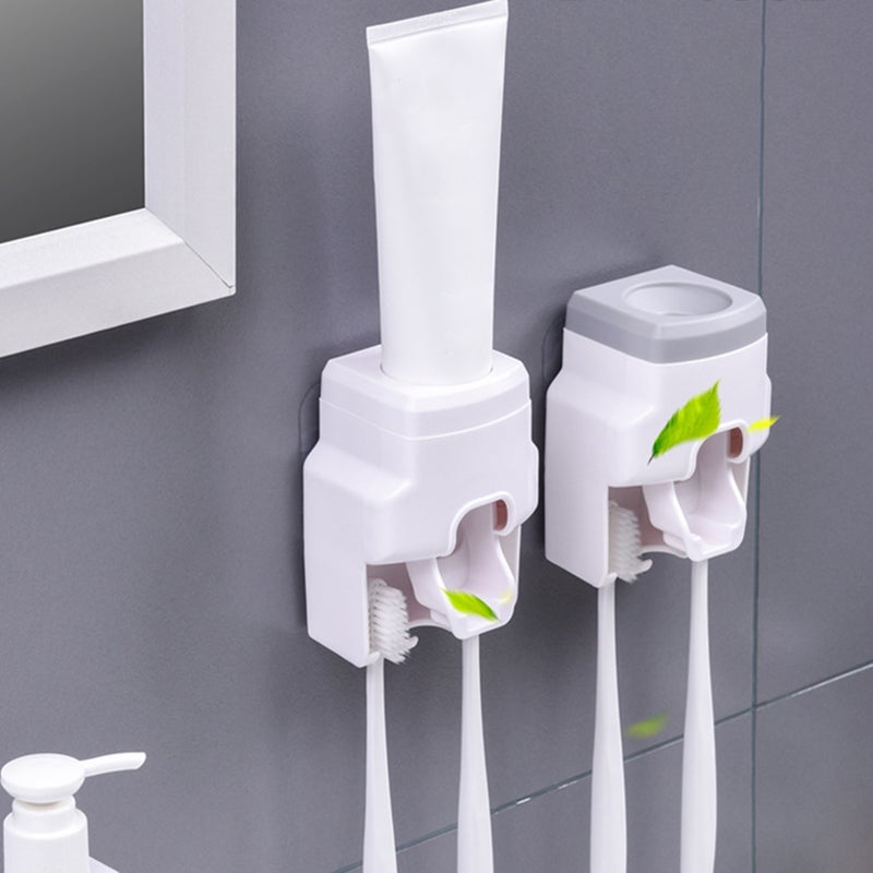 Automatic Toothpaste Dispenser with 2 Toothbrush Holder Slots Set Hands Wall Mounted Toothpaste Squeezer Dispenser for Family Bathroom Sink - Image 1