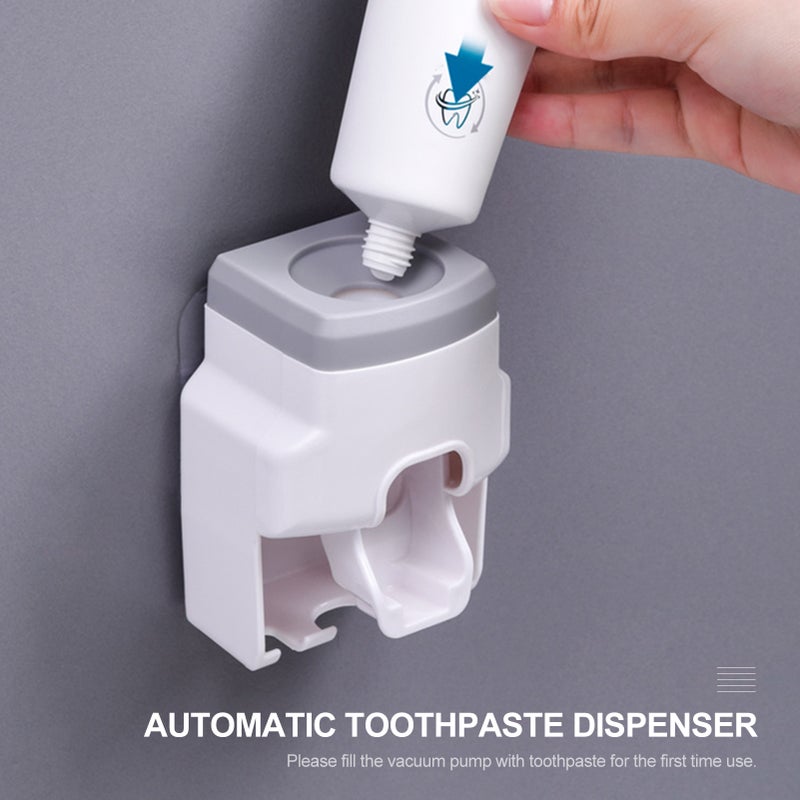 Automatic Toothpaste Dispenser with 2 Toothbrush Holder Slots Set Hands Wall Mounted Toothpaste Squeezer Dispenser for Family Bathroom Sink - Image 2