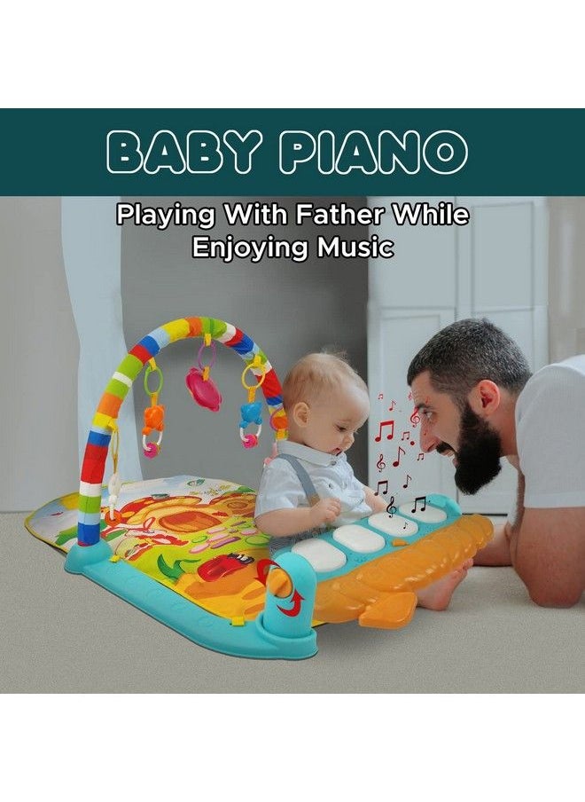 NHR 2 In 1 Baby Kick And Play Piano Gym Mat Rack Fitness Rack With Hanging Rattles Lights & Musical Keyboard Mat Multi Function Crawling Mat Early Educational Toy For 0 18 Months Baby (Multicolor)  - Image 4