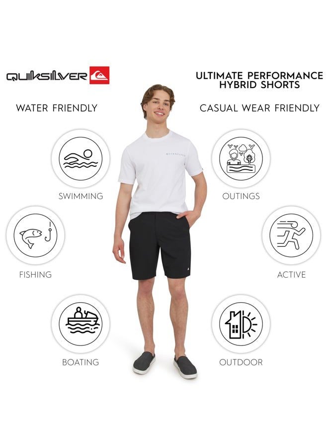 QUIKSILVER Mens Regular Fit Fixed Waist Water Friendly Active Hybrid Shorts, Solid Design - Black, 40 - Image 2