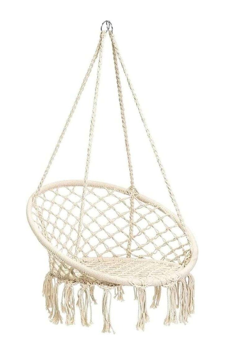 أرجوحة مكرمية مقاس 60*80 سم حبال قطنية نقية مضفرة على سلسلة حديدية لضمان تحمل جميع الأوزان وأدوات تعليق خاصة بأرجوحة مكرمية - Image 1