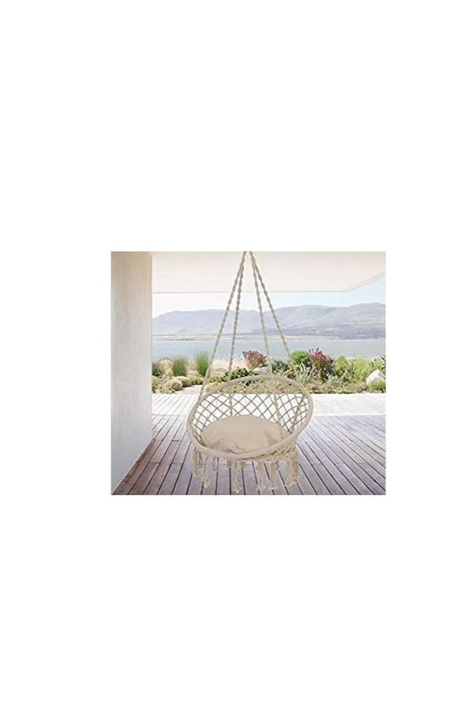 أرجوحة مكرمية مقاس 60*80 سم حبال قطنية نقية مضفرة على سلسلة حديدية لضمان تحمل جميع الأوزان وأدوات تعليق خاصة بأرجوحة مكرمية - Image 4