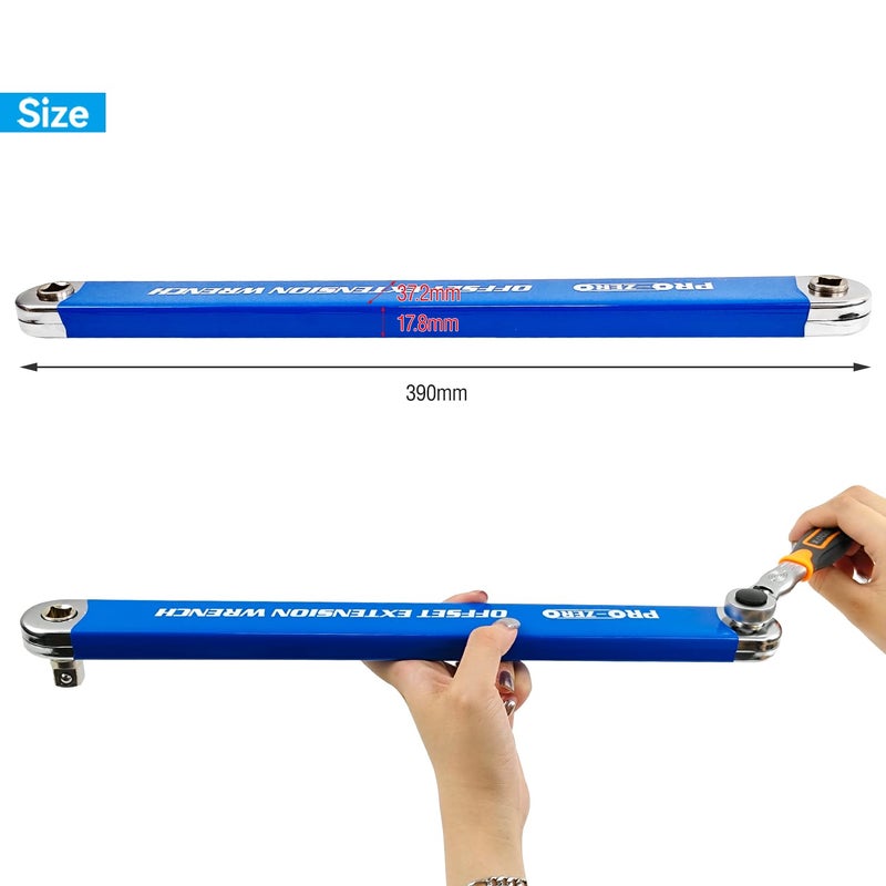 Bqweun Impact Ready Offset Extension Wrench, Tight Reach Extension Wrench Set, with 1/2", 1/4" and 3/8" Square Drive Adapters, Universal Extensions Wrench for Small Place - Image 2