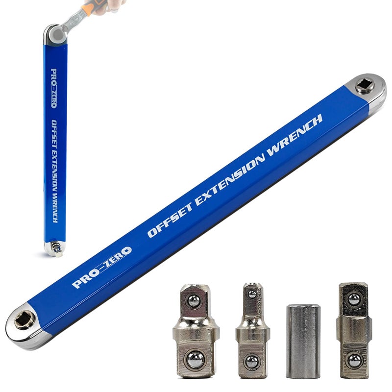 Bqweun Impact Ready Offset Extension Wrench, Tight Reach Extension Wrench Set, with 1/2", 1/4" and 3/8" Square Drive Adapters, Universal Extensions Wrench for Small Place - Image 1