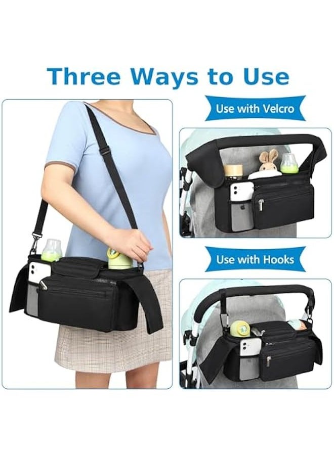 TRASSLE Universal Stroller Organizer with Insulated Cup Holder Detachable Phone Bag and Shoulder Strap,Stroller Bag Caddy Organizer Accessories Fits for Uppababy, Baby Jogger, Strollers  - Image 5