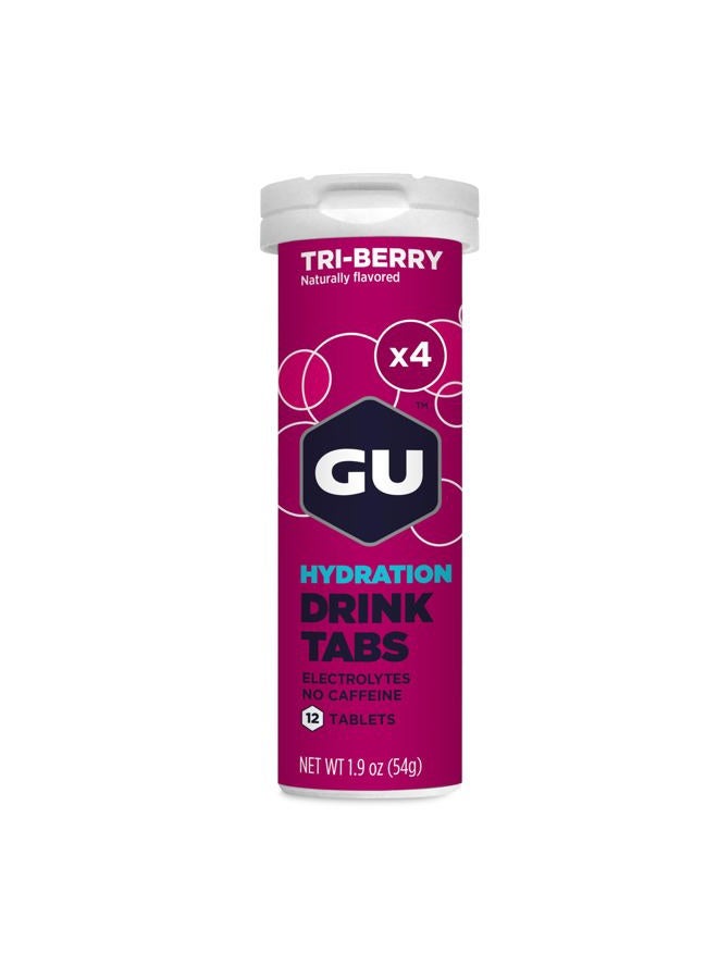 Gu Energy أقراص مشروب الإلكتروليت للترطيب، مشروب رياضي معزز لتحمل الجري، ركوب الدراجات، الترياتلون، 4-عدد (48 حصة)، ثلاثي التوت - Image 1