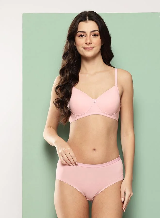 Leading Lady Light Pink Solid Lightly Padded Non Wired Bra and Brief Set