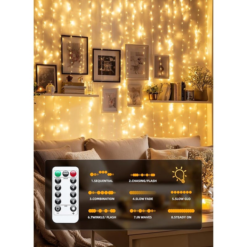 Brightown 300 LED Fairy Curtain Lights, 9.8ft x 9.8ft Curtain String Lights - Image 5