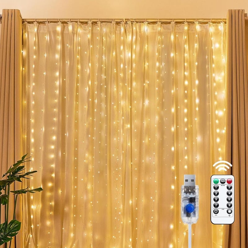 Brightown 300 LED Fairy Curtain Lights, 9.8ft x 9.8ft Curtain String Lights - Image 1