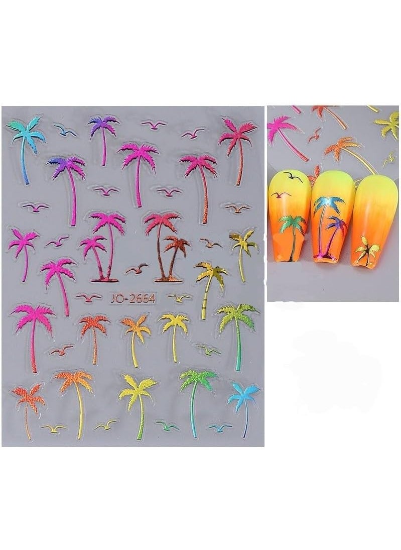 WISHTIME WISHTIME Coconut Tree Nail Patch for Women and Little Girls - 5 Sheets 4D Self-Adhesive DIY Nail Art Decoration 