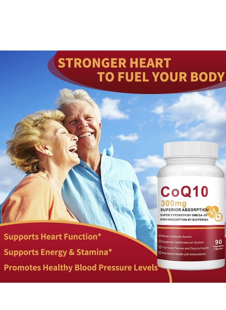 Wins Town CoQ10-300mg-Softgels with PQQ, BioPerine & Omega-3, 90 Servings Coenzyme Q10(Ubiquinone) Supplement for High-Absorption, Powerful-Antioxidant, Support Heart & Energy-Production  - Image 2