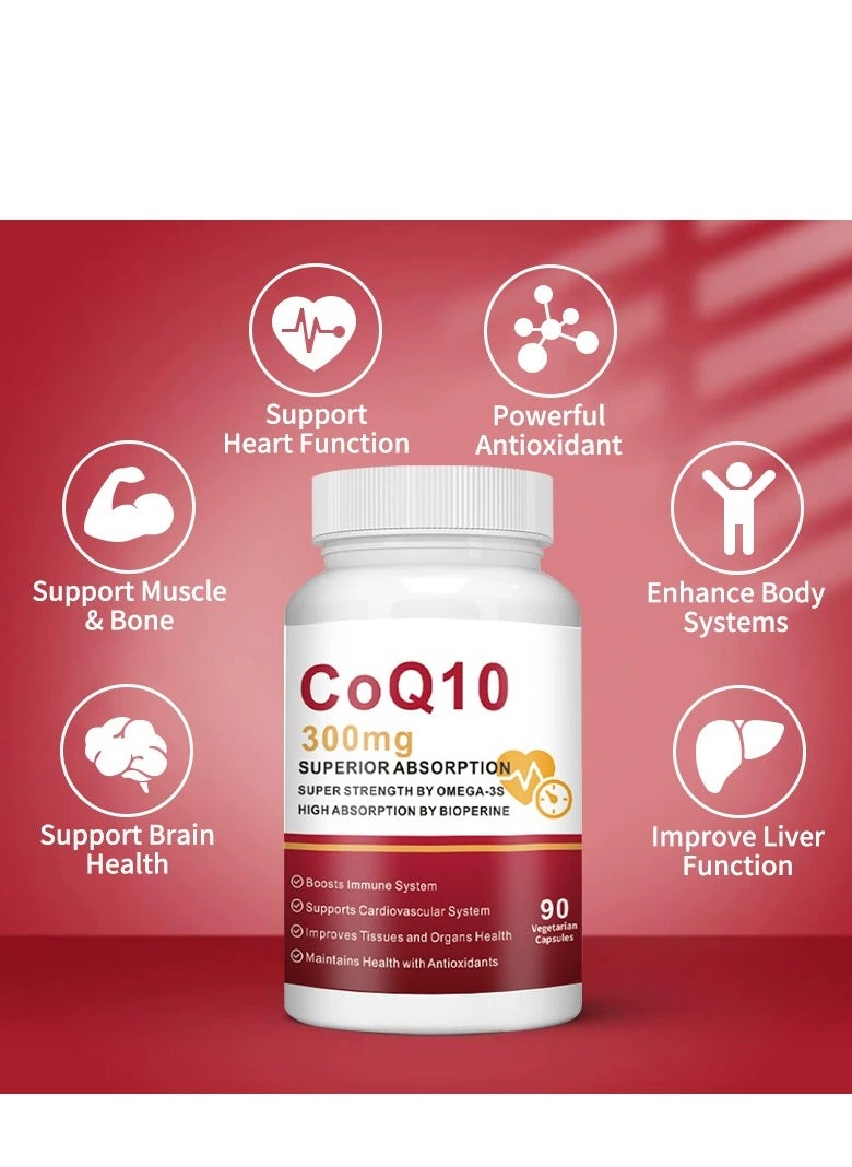 Wins Town CoQ10-300mg-Softgels with PQQ, BioPerine & Omega-3, 90 Servings Coenzyme Q10(Ubiquinone) Supplement for High-Absorption, Powerful-Antioxidant, Support Heart & Energy-Production  - Image 4