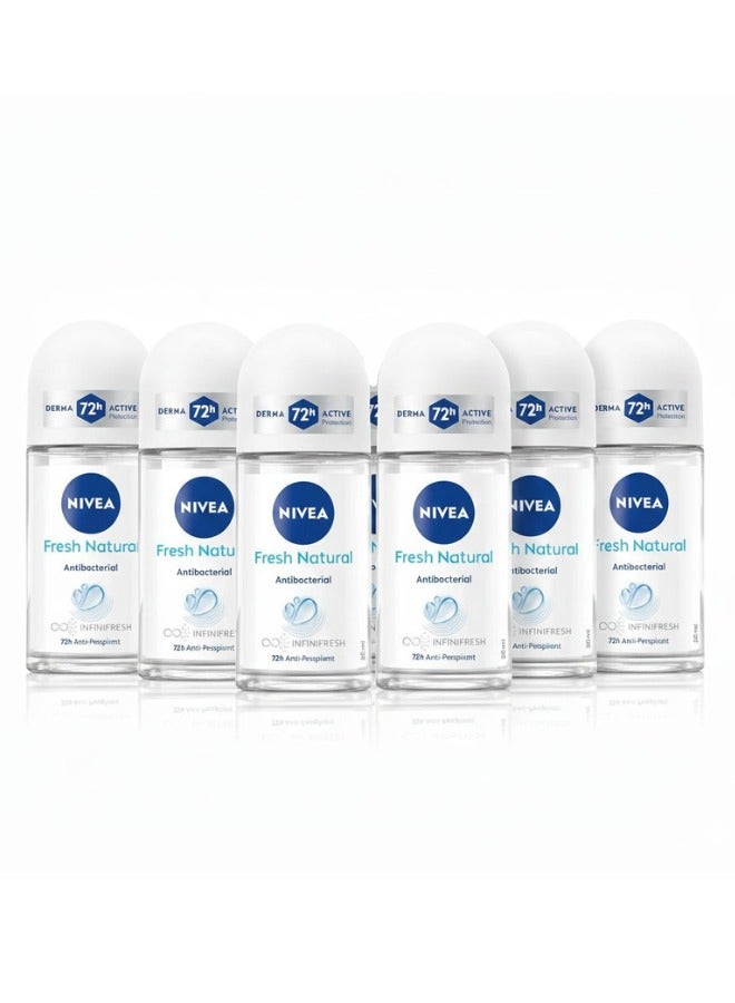 Nivea Fresh Natural 6 pcs Anti Bacterial Deodorant 50 ml Long Lasting Freshness Body Care Roll On