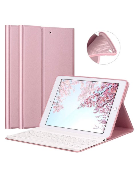 iPad Keyboard Case 9.7 inch Compatible with iPad 6th Generation iPad 5th Generation iPad Pro 9.7 inch iPad Air 2 iPad Air Protective Folio Cover with Wireless Bluetooth Keyboard Rose Gold