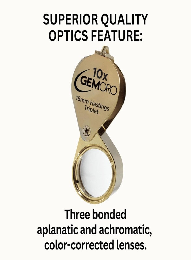 GemOro Jewelers Loupe Magnifier | Gold Hastings Triplet 10x Jewelry Eye Loop Magnifying Glass Monocle for Watch Repair Diamonds Coins Plants Gems Stamps Rings Earrings | Pocket Microscope (18mm) - Image 3