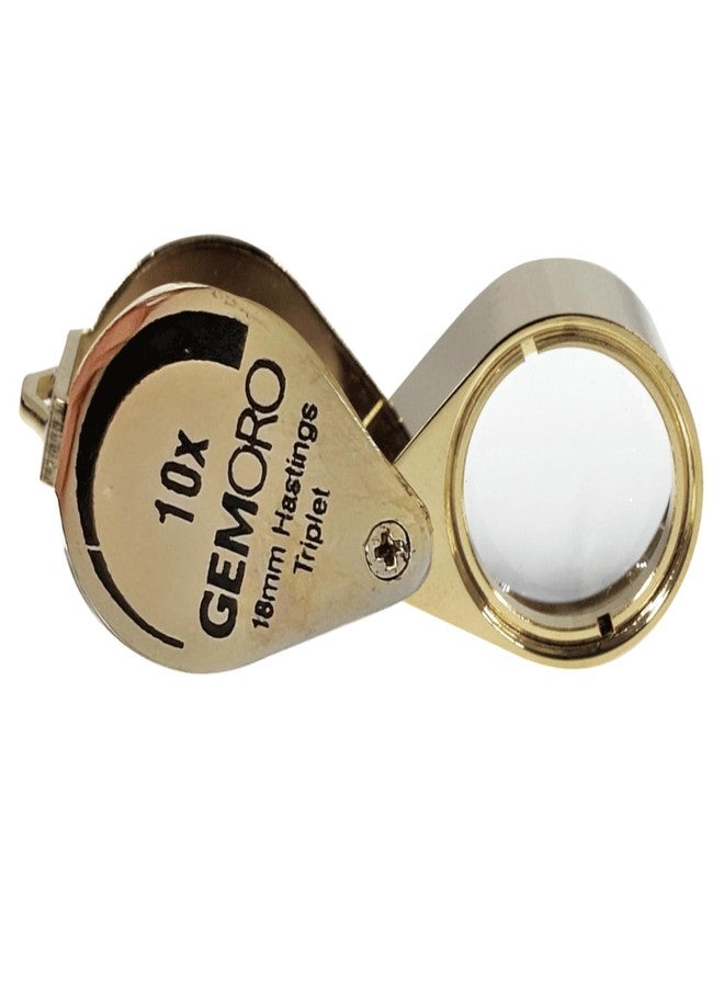 GemOro Jewelers Loupe Magnifier | Gold Hastings Triplet 10x Jewelry Eye Loop Magnifying Glass Monocle for Watch Repair Diamonds Coins Plants Gems Stamps Rings Earrings | Pocket Microscope (18mm) - Image 1