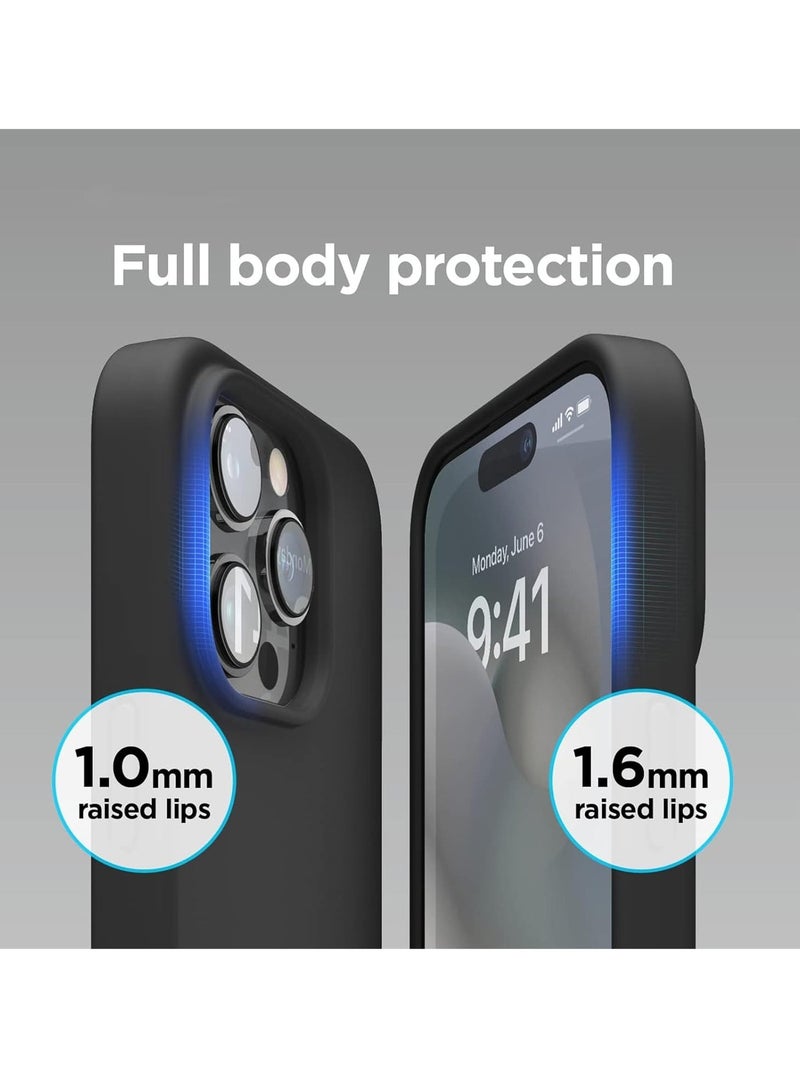 راكسوم [3 في 1] غطاء حماية لهاتف آيفون 15 مع واقي شاشة من الزجاج المقوى 9H، غطاء حماية فاخر من السيليكون السائل المقاوم للصدمات، غطاء هاتف نحيف لهاتف آيفون 15 (2023) (آيفون 15، أسود) - Image 4