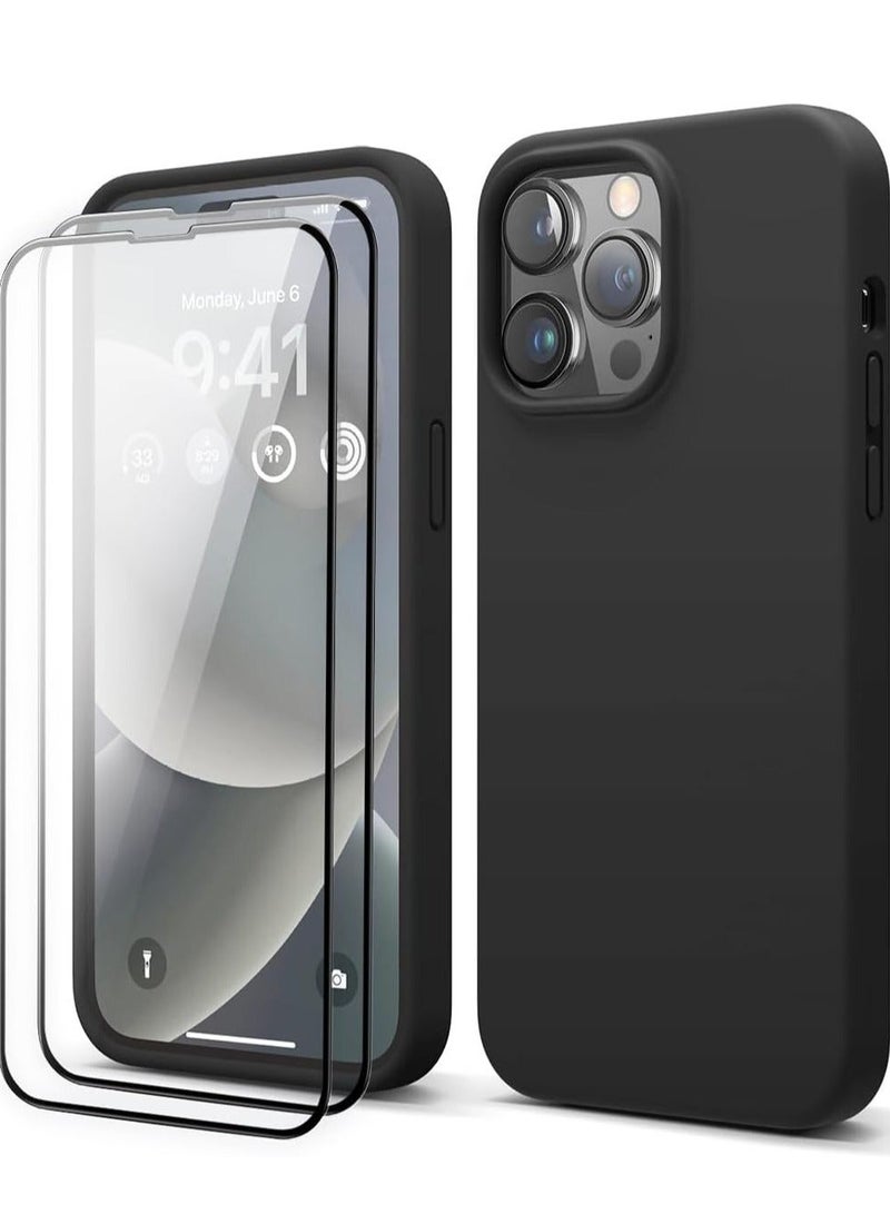 راكسوم [3 في 1] غطاء حماية لهاتف آيفون 15 مع واقي شاشة من الزجاج المقوى 9H، غطاء حماية فاخر من السيليكون السائل المقاوم للصدمات، غطاء هاتف نحيف لهاتف آيفون 15 (2023) (آيفون 15، أسود) - Image 1