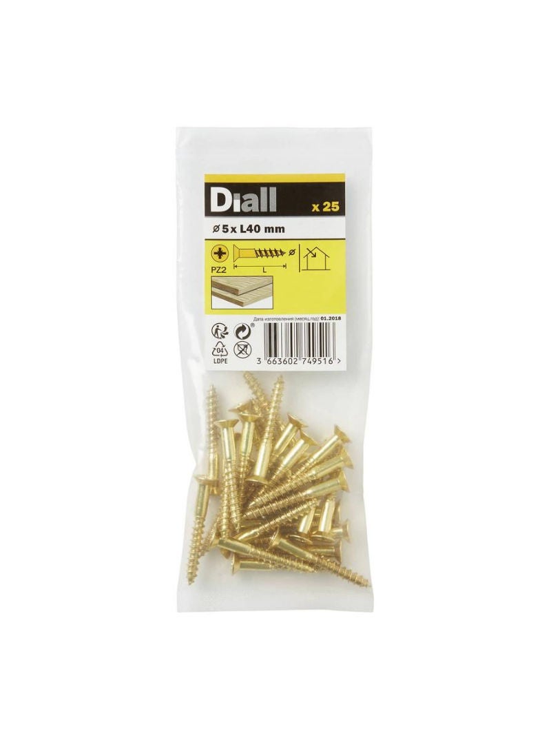 Brass Wood Screw Pack 5 X 40 Mm 25 Pc