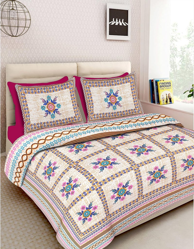EarlyMart 100 Cotton Comfort 180 TC Rajasthani Jaipuri Traditional King Size Double Bed Bedsheet with 2 Pillow Covers Jaipuri_017 - Image 4