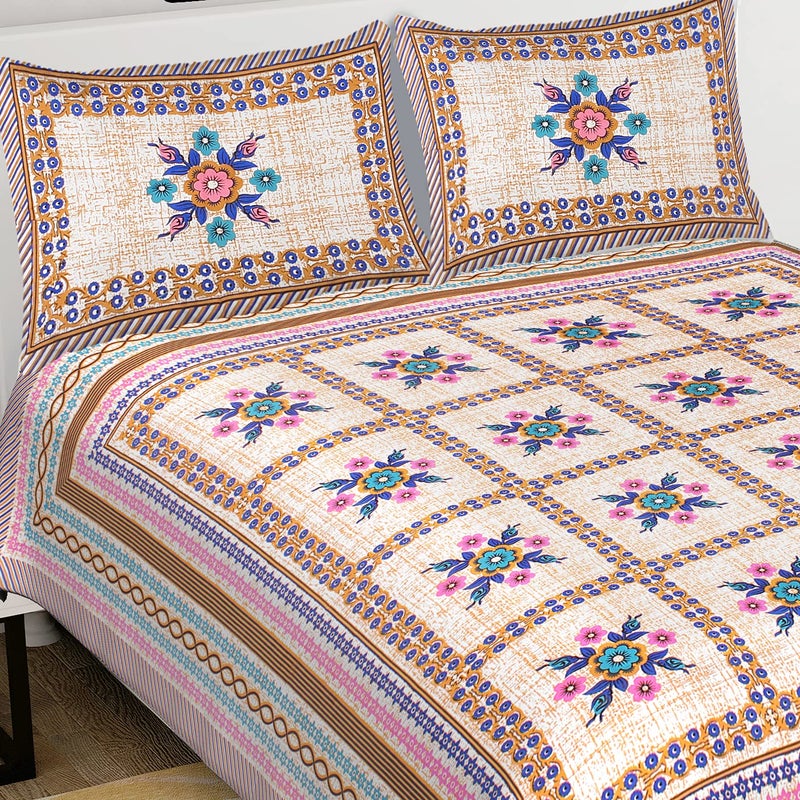 EarlyMart 100 Cotton Comfort 180 TC Rajasthani Jaipuri Traditional King Size Double Bed Bedsheet with 2 Pillow Covers Jaipuri_017 - Image 2